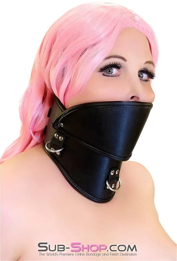 0504DL  Posture Collar with 3 D-Rings and Integrated Gag Cover. 3.6 Inches Tall