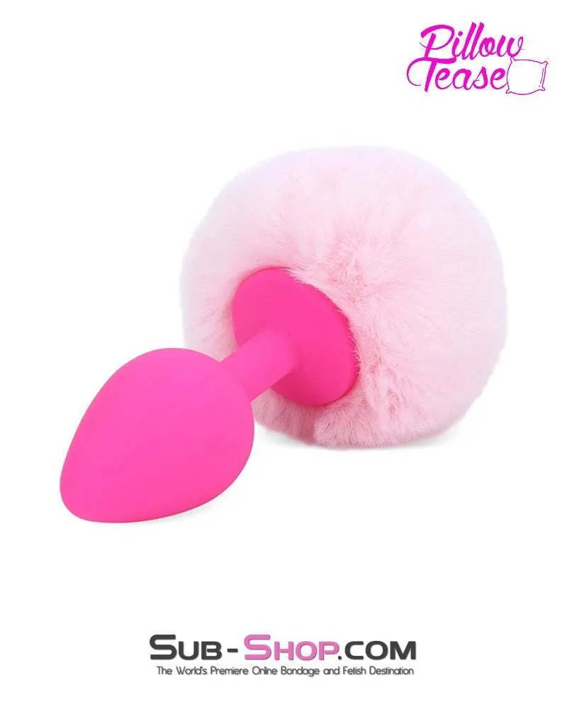 0679E-SIS      Pink Sissy Princess Puff Bunny Butt Medium Hot Pink Silicone Tail Butt Plug