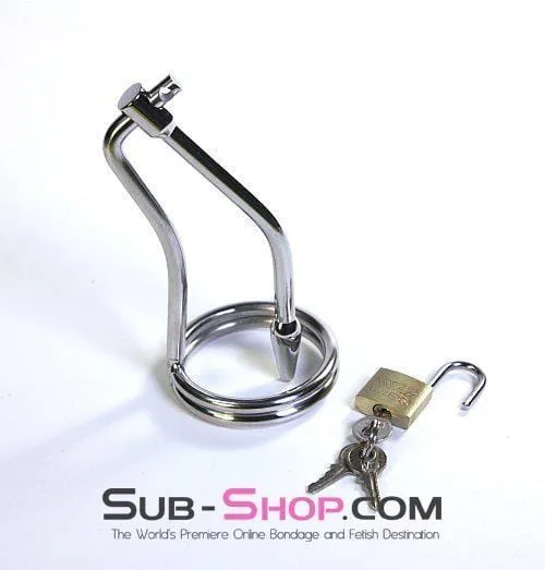 0797HS     Ultimate Slave Cock Control Metal Cock Ring w/ Urethral Sound