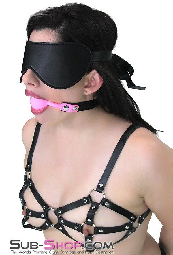 0835M-SIS      Pretty Sissy Boy Bondage Slave Locking Sissy Hypnosis Small Riveted Rubber Ballgag. Pink Ball