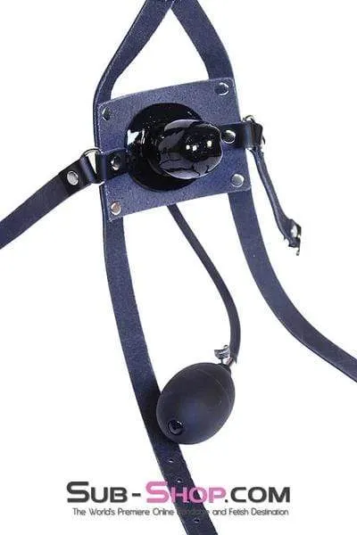 0960A      More Than a Mouthful Black Leather Penis Pump Gag Trainer