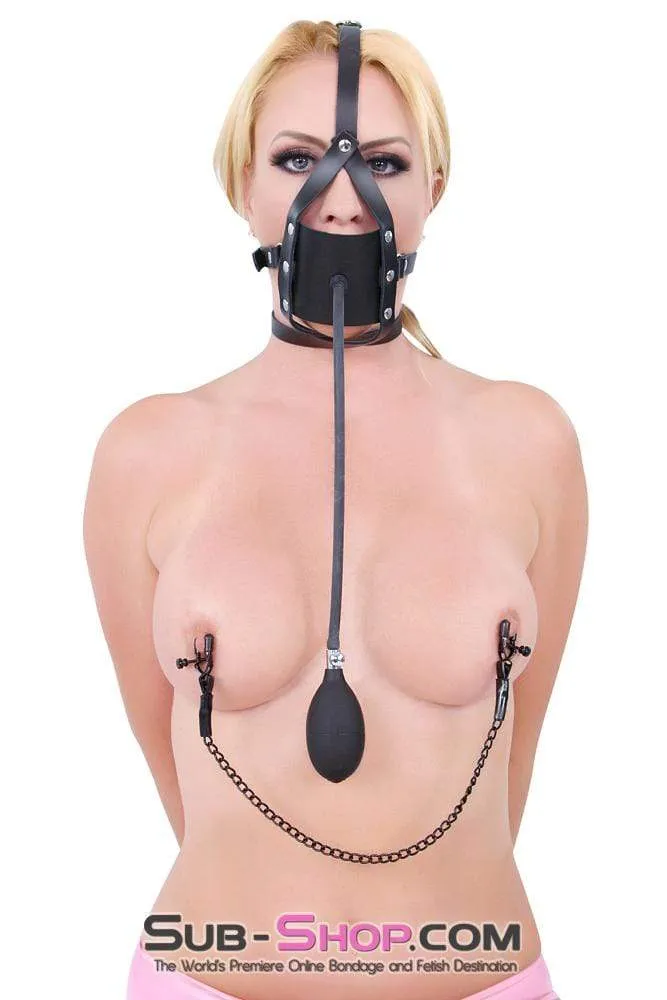 0960A      More Than a Mouthful Black Leather Penis Pump Gag Trainer
