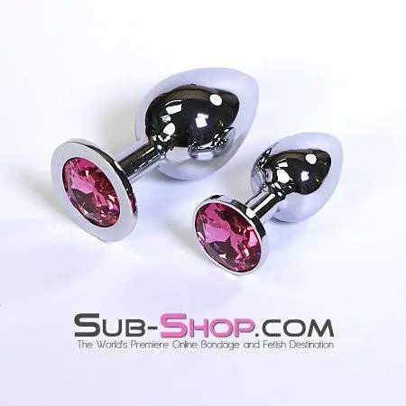 2310HS-SIS      Chromed Steel Crystal Sissy Damsel Anal Plug. Large Plug. Fuchsia Crystal