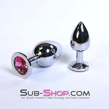 2310HS-SIS      Chromed Steel Crystal Sissy Damsel Anal Plug. Large Plug. Fuchsia Crystal
