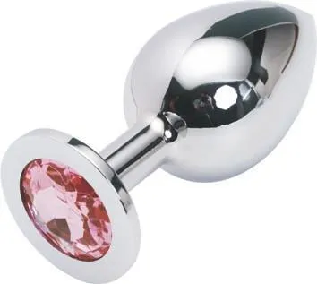 2310HS-SIS      Chromed Steel Crystal Sissy Damsel Anal Plug. Large Plug. Fuchsia Crystal