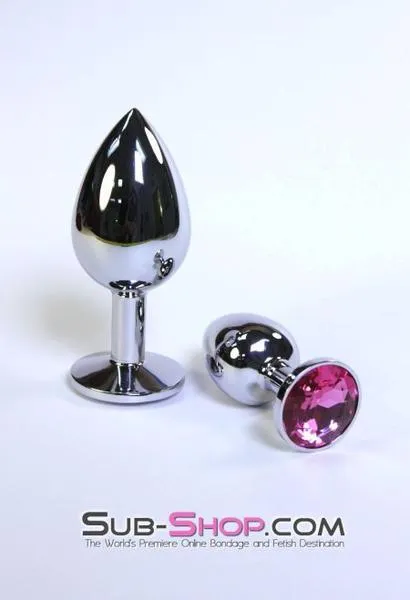 2310HS-SIS      Chromed Steel Crystal Sissy Damsel Anal Plug. Large Plug. Fuchsia Crystal