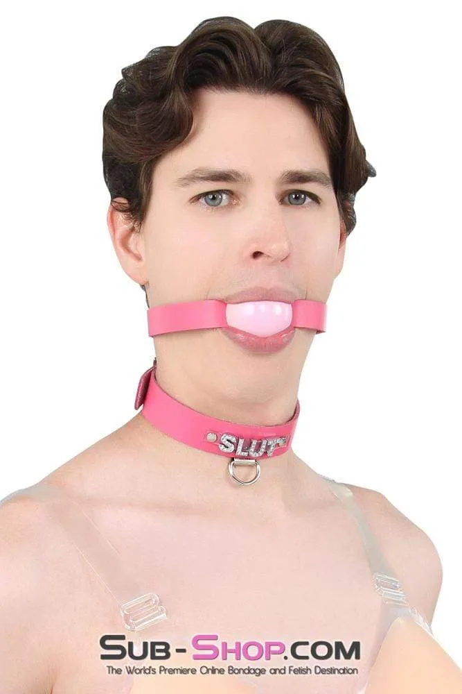 2541A-SIS      Sissy Boi Bitch Hot Pink Classic Leather Ball Gag Dominant Woman Strap. Candy Pop Pink Ball