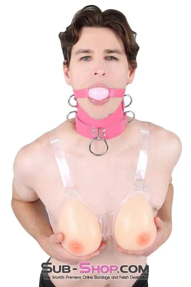 2541A-SIS      Sissy Boi Bitch Hot Pink Classic Leather Ball Gag Dominant Woman Strap. Candy Pop Pink Ball