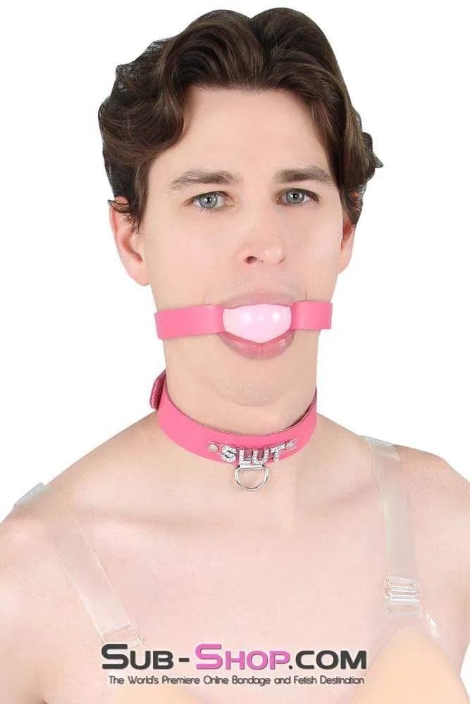 2541A-SIS      Sissy Boi Bitch Hot Pink Classic Leather Ball Gag Dominant Woman Strap. Candy Pop Pink Ball