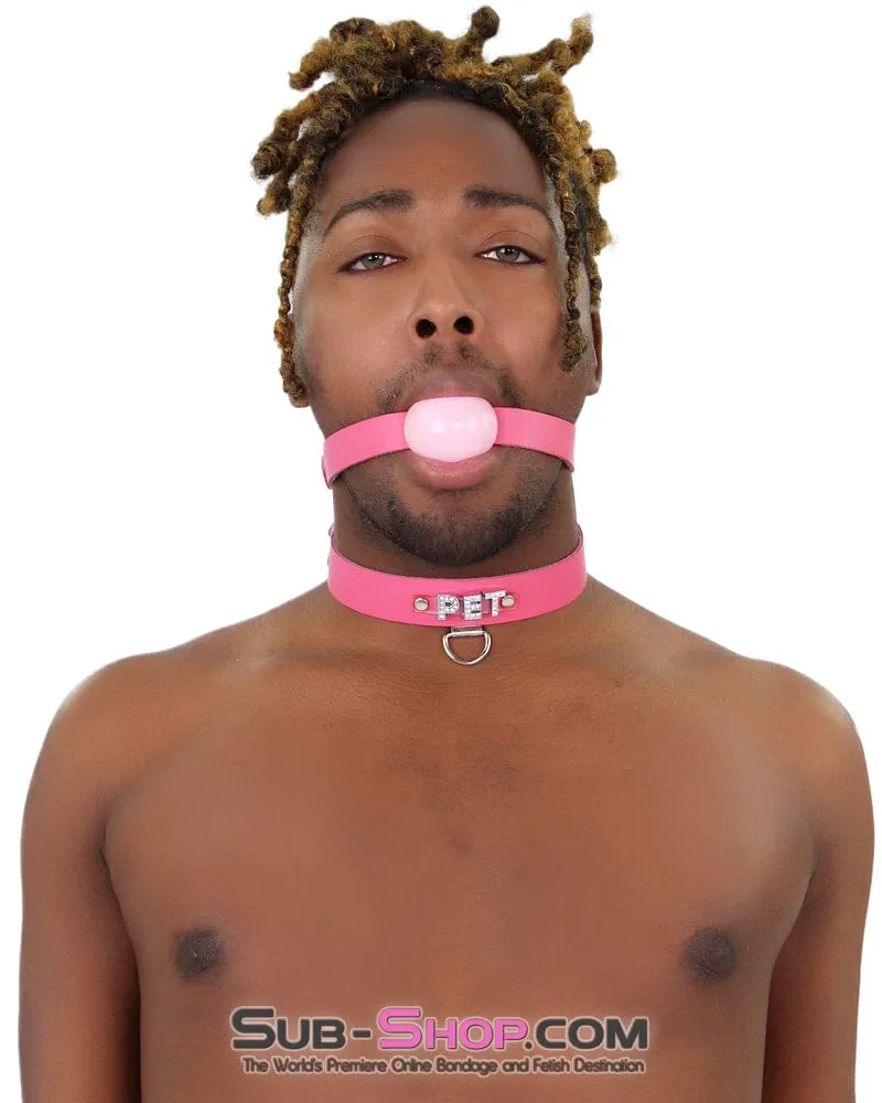 2541A-SIS      Sissy Boi Bitch Hot Pink Classic Leather Ball Gag Dominant Woman Strap. Candy Pop Pink Ball
