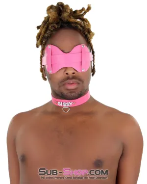 3432A-SIS      Pretty Hot Pink Sissy Accessory Leather Wide Blindfold Forced Feminization Fantasy Sissy Hypnosis Strap