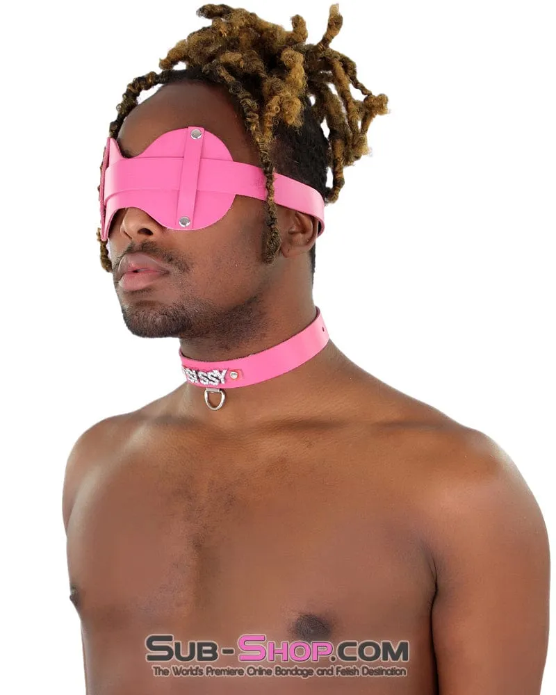3432A-SIS      Pretty Hot Pink Sissy Accessory Leather Wide Blindfold Forced Feminization Fantasy Sissy Hypnosis Strap