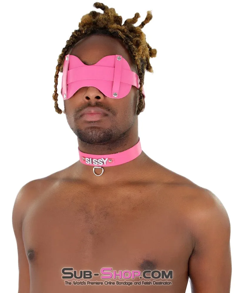3432A-SIS      Pretty Hot Pink Sissy Accessory Leather Wide Blindfold Forced Feminization Fantasy Sissy Hypnosis Strap