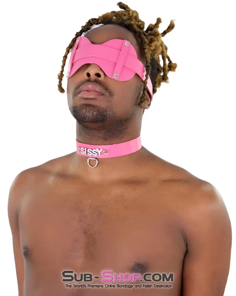 3432A-SIS      Pretty Hot Pink Sissy Accessory Leather Wide Blindfold Forced Feminization Fantasy Sissy Hypnosis Strap