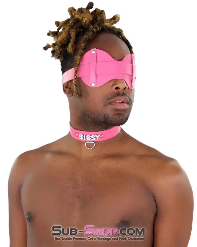 3432A-SIS      Pretty Hot Pink Sissy Accessory Leather Wide Blindfold Forced Feminization Fantasy Sissy Hypnosis Strap