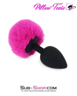 3504M-SIS      Pink Sissy Powder Puff Tail with Large Black Silicone Butt Plug