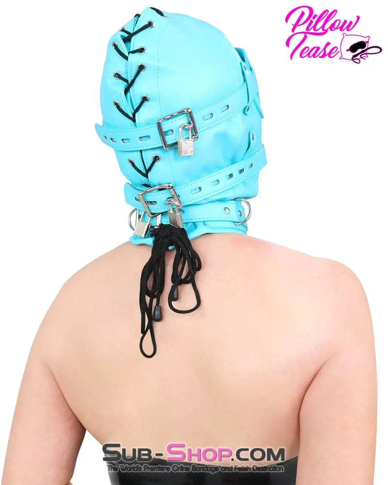 3708RS      Please Sir Diamond Blue Locking Hood with Removable Penis Gag and Blindfold