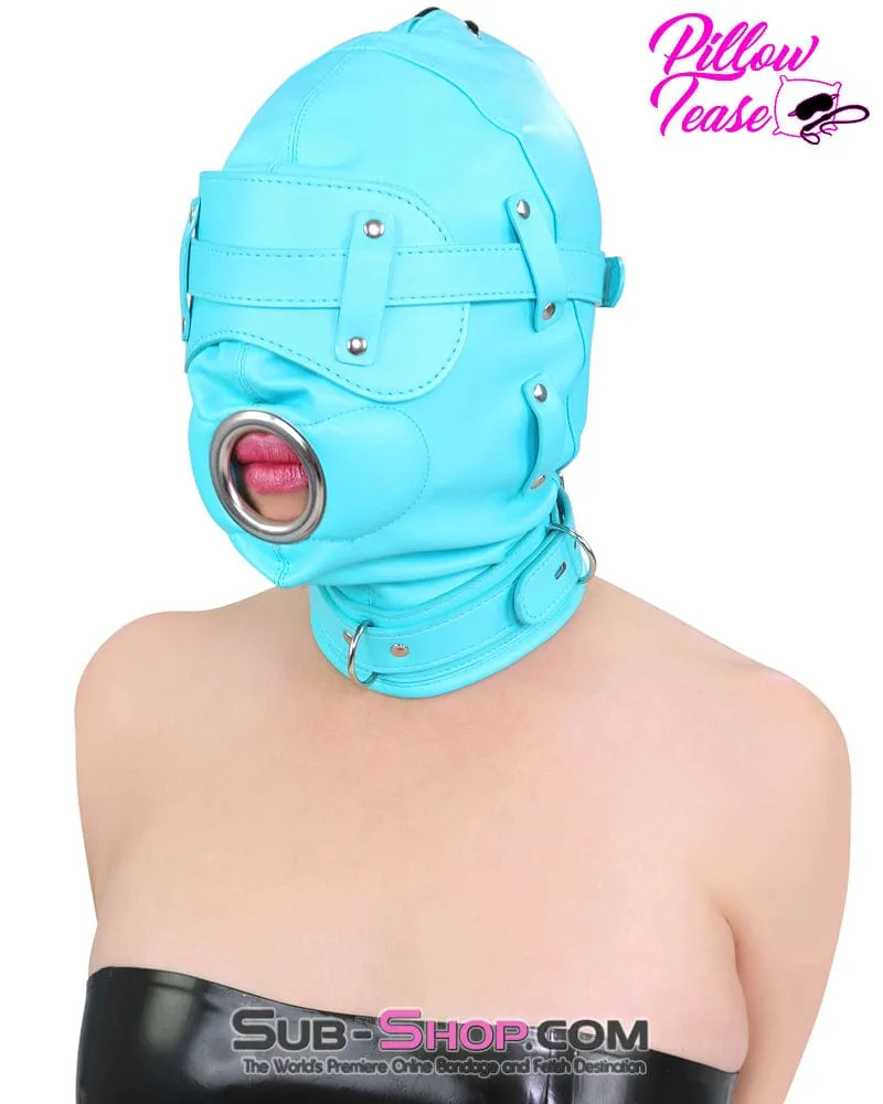 3708RS      Please Sir Diamond Blue Locking Hood with Removable Penis Gag and Blindfold