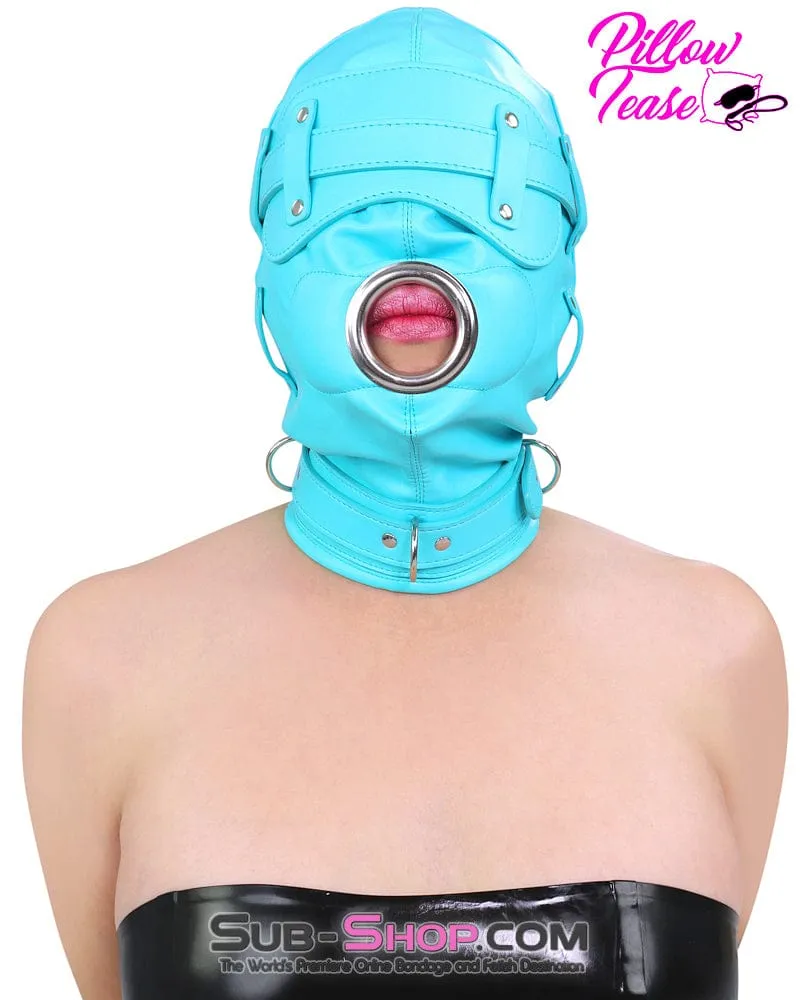 3708RS      Please Sir Diamond Blue Locking Hood with Removable Penis Gag and Blindfold