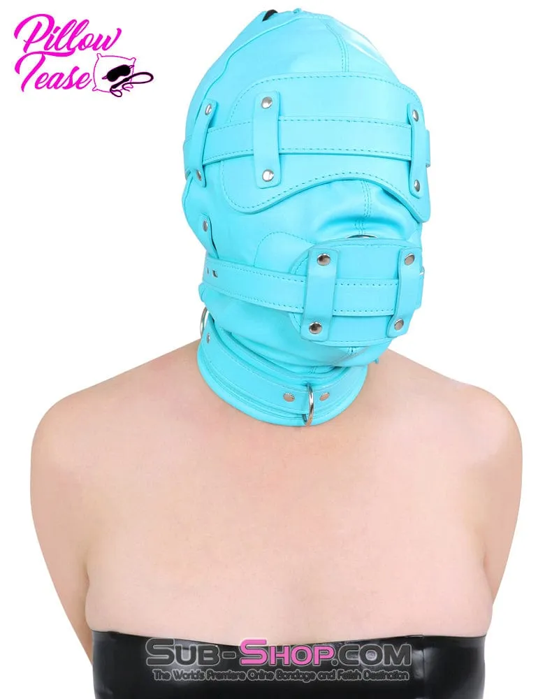 3708RS      Please Sir Diamond Blue Locking Hood with Removable Penis Gag and Blindfold