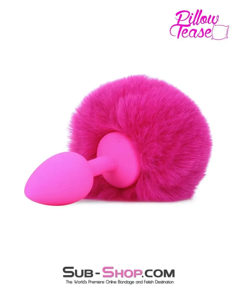 3717M-SIS      Sissy Hop Pink Powder Puff Bunny Tail. Small Pink Silicone Plug