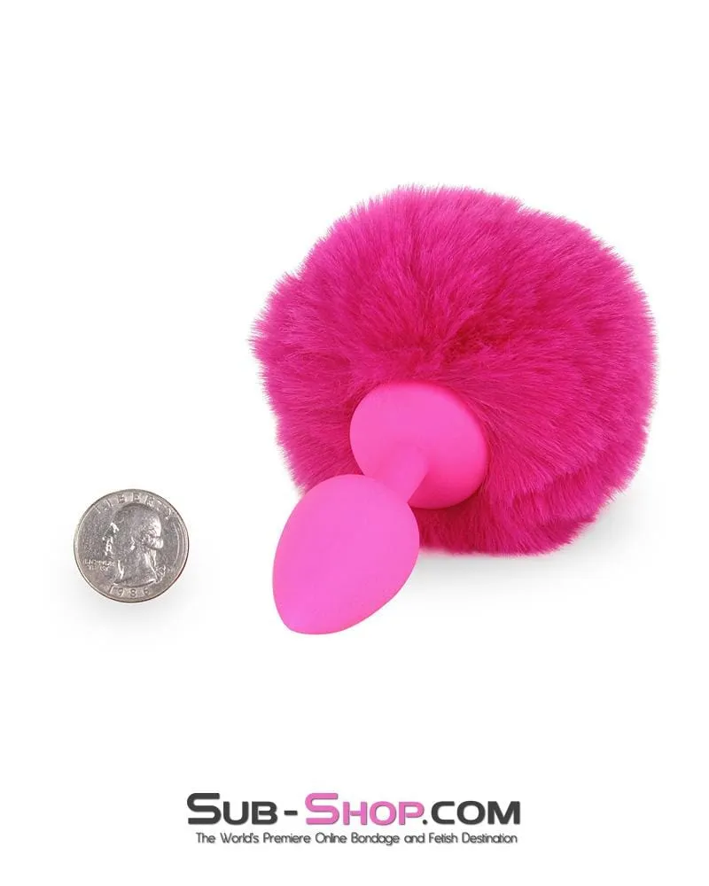3717M-SIS      Sissy Hop Pink Powder Puff Bunny Tail. Small Pink Silicone Plug