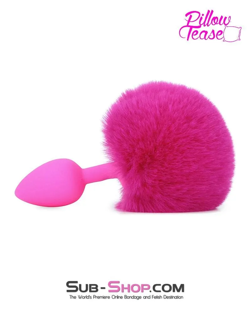 3717M-SIS      Sissy Hop Pink Powder Puff Bunny Tail. Small Pink Silicone Plug