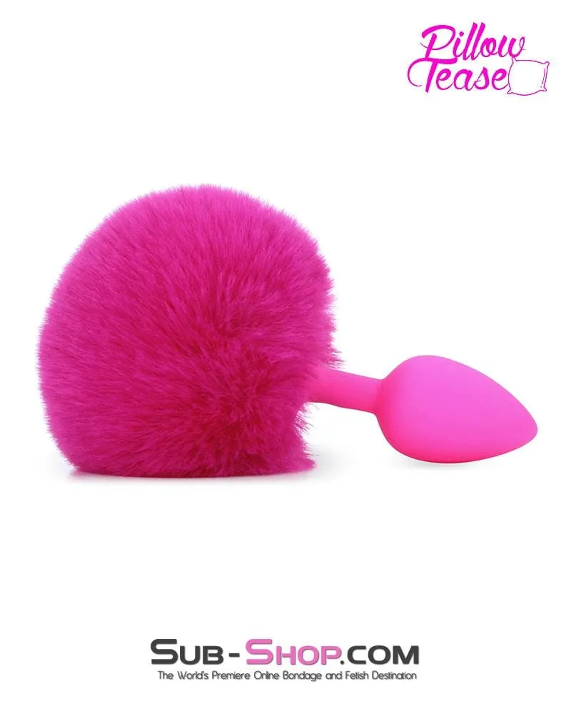 3717M-SIS      Sissy Hop Pink Powder Puff Bunny Tail. Small Pink Silicone Plug