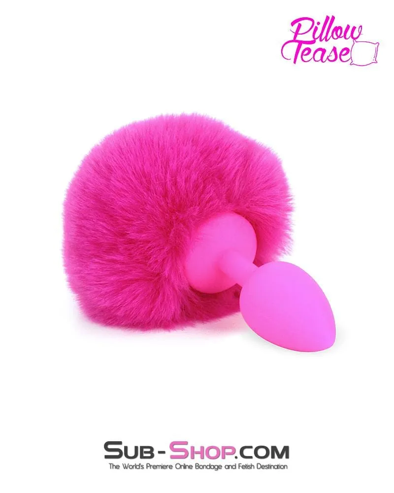 3717M-SIS      Sissy Hop Pink Powder Puff Bunny Tail. Small Pink Silicone Plug