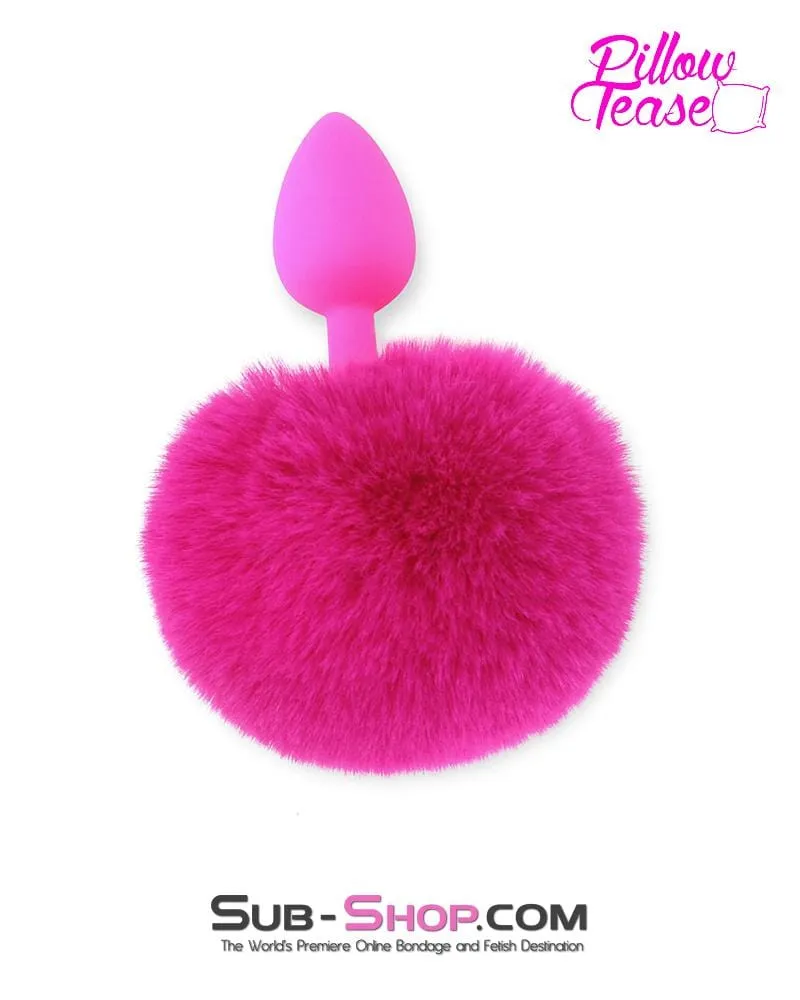 3717M-SIS      Sissy Hop Pink Powder Puff Bunny Tail. Small Pink Silicone Plug