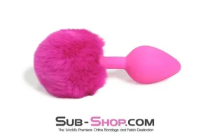3737M-SIS      Somebunny Loves You Pink Sissy Powder Puff Bunny Tail. Medium Pink Silicone Plug