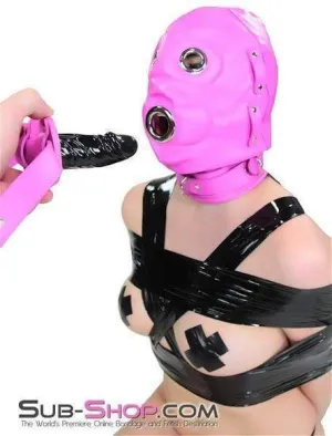4731RS-SIS      Hot Pink Deep Throat Sissy Pretty Fantasy Locking Sissy Mistress Full Hood with Removable Blindfold and 4 Penis Gag