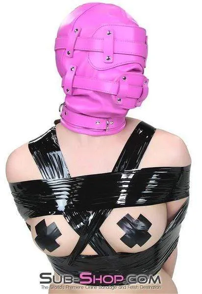 4731RS-SIS      Hot Pink Deep Throat Sissy Pretty Fantasy Locking Sissy Mistress Full Hood with Removable Blindfold and 4 Penis Gag
