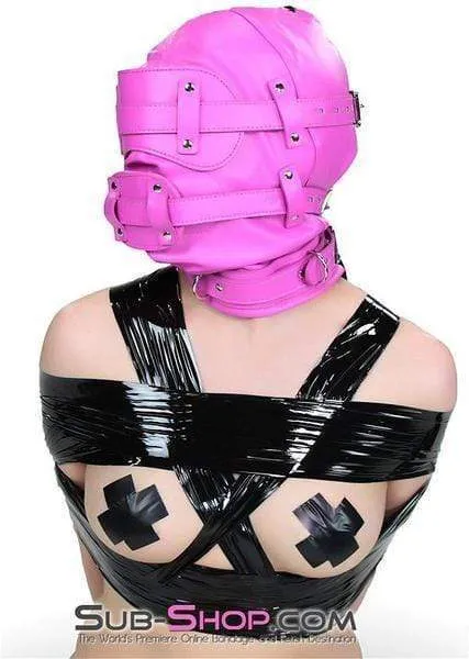 4731RS-SIS      Hot Pink Deep Throat Sissy Pretty Fantasy Locking Sissy Mistress Full Hood with Removable Blindfold and 4 Penis Gag