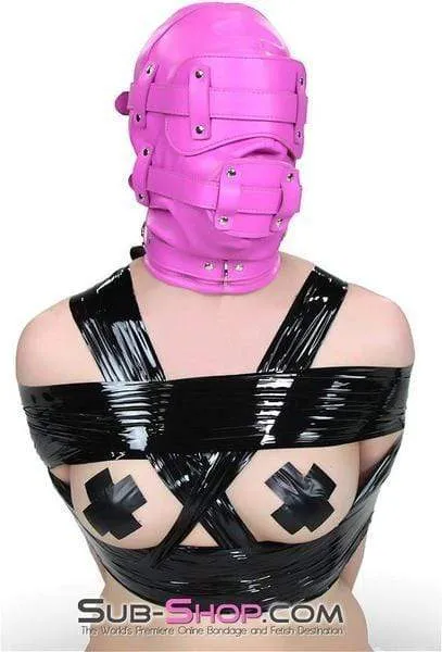 4731RS-SIS      Hot Pink Deep Throat Sissy Pretty Fantasy Locking Sissy Mistress Full Hood with Removable Blindfold and 4 Penis Gag
