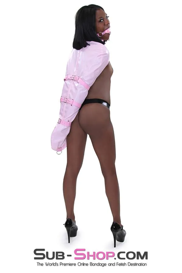 7039MH-SIS      Forced Sissy Pink Open Breast Feminization Sissy Bitch Locking Armbinder Top