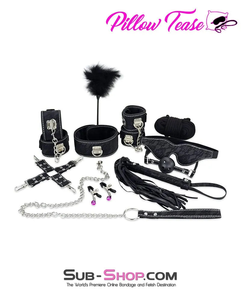 8928DL      Leatherette and Lace 10 Piece Complete Bondage Kit
