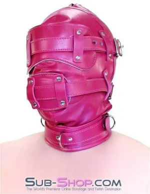 9040DL      Total Lockdown Locking Sex Bomb Pink Full Hood with Removable Blindfold and Penis Gag