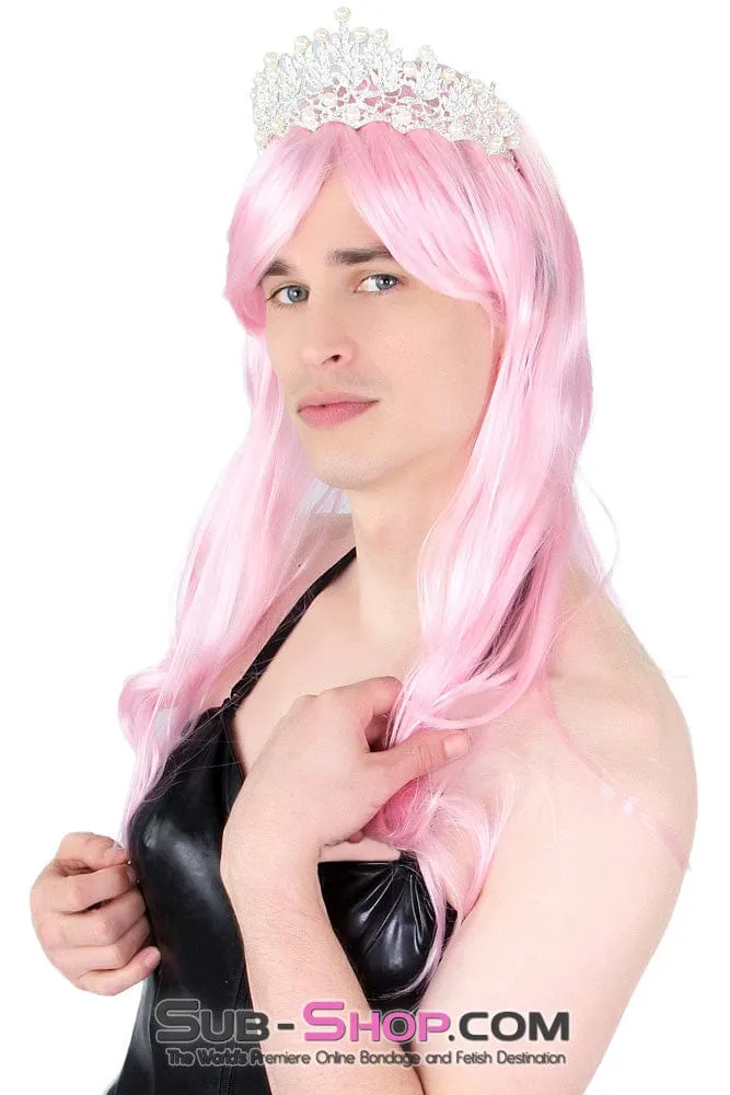 9966AE-SIS      Pretty Sissy in Pink 24 Long Sexy Roleplay Wig