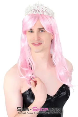 9966AE-SIS      Pretty Sissy in Pink 24 Long Sexy Roleplay Wig