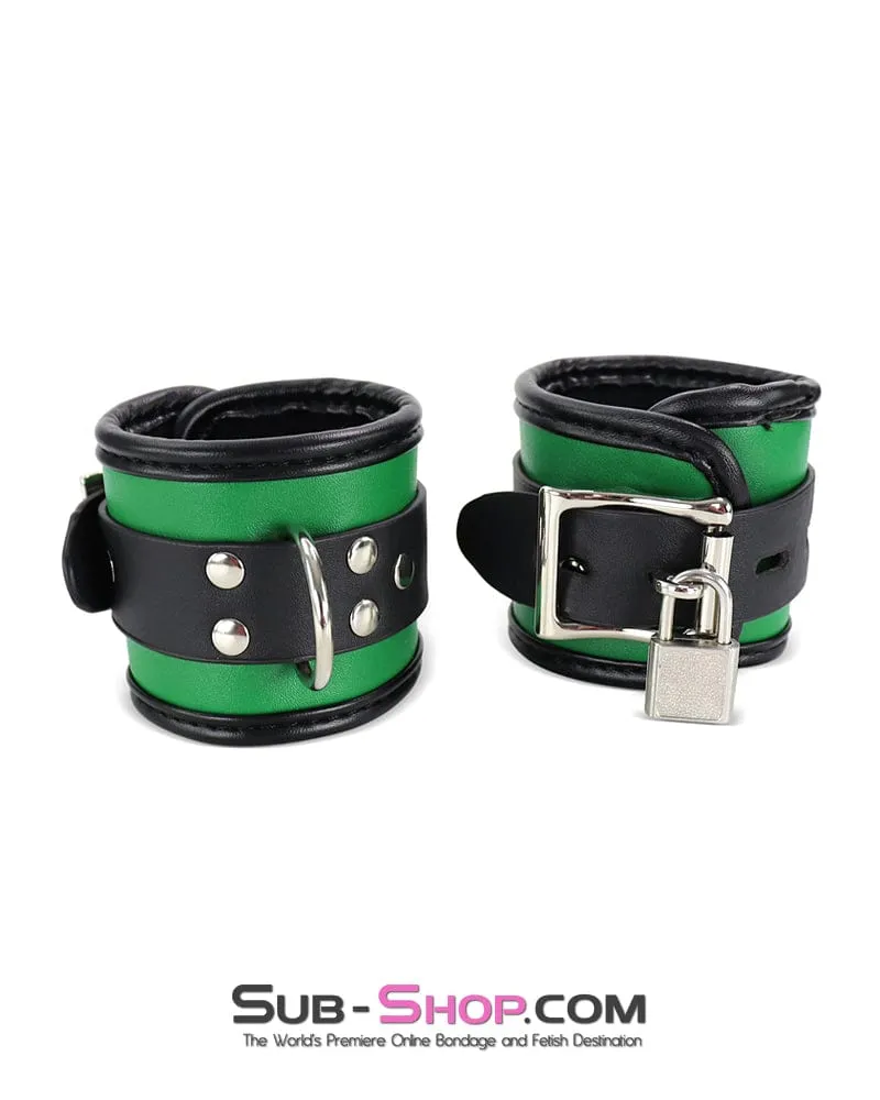 9999DL      Emerald Green Bondage Collar. Wrist Cuffs and Blindfold Set