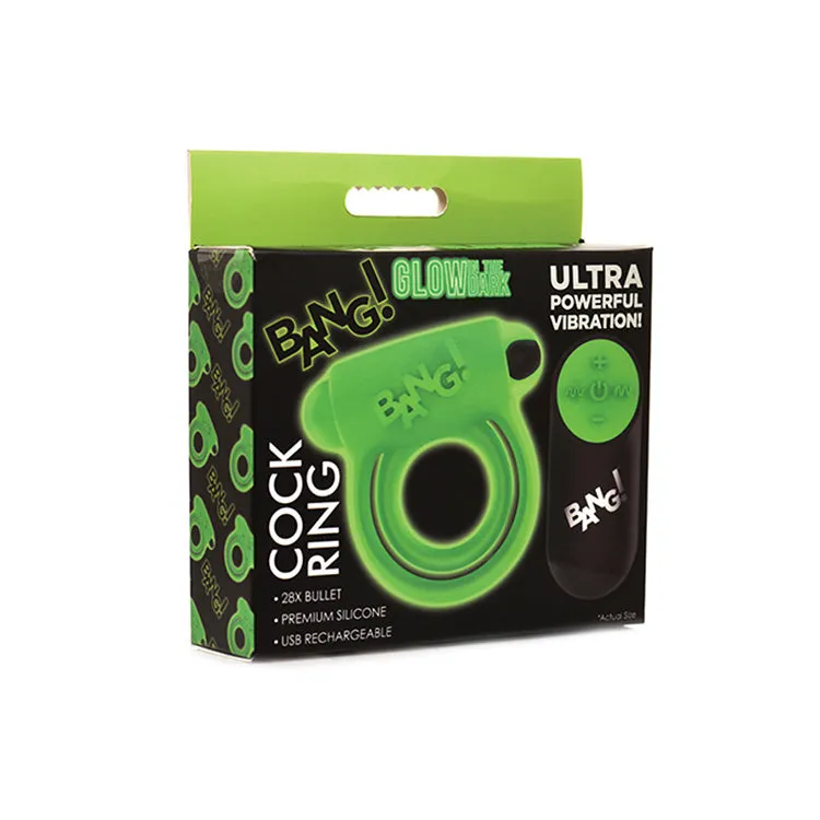 Bang! Glow-in-the-Dark Vibrating Cock Ring with Remote