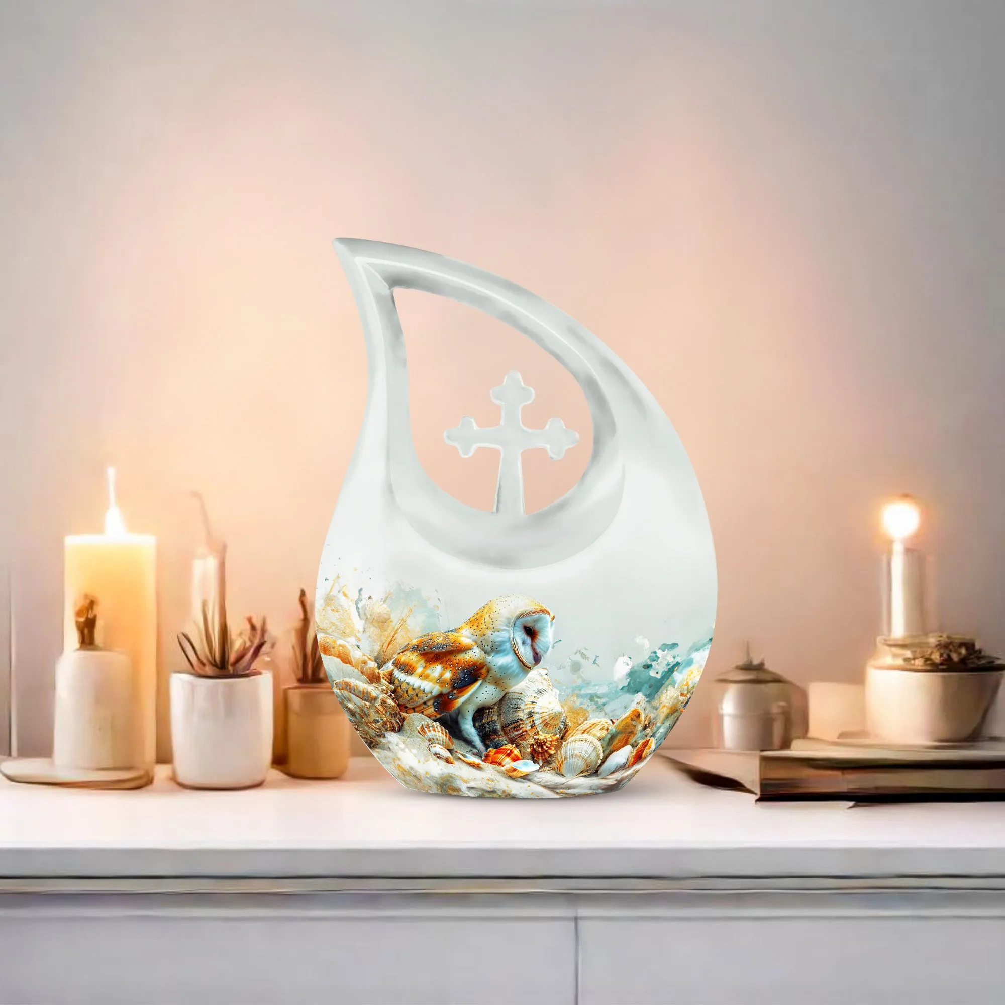 Barn Owl Urn - A Container For Cremated Adult Human Ashes