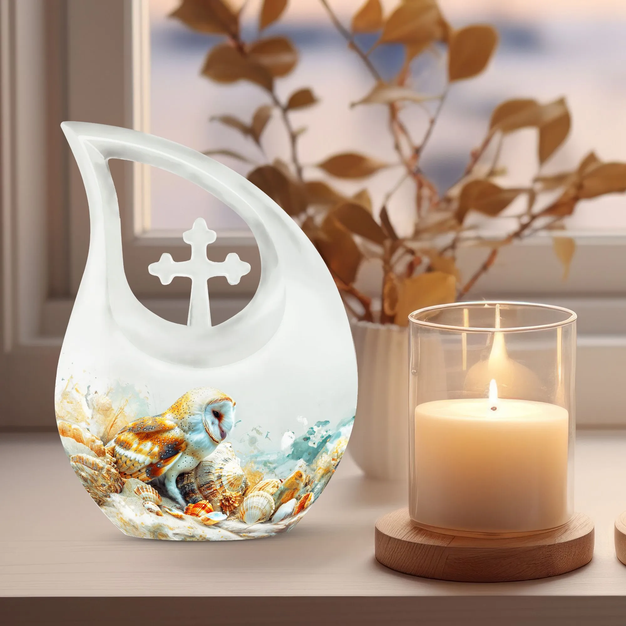 Barn Owl Urn - A Container For Cremated Adult Human Ashes
