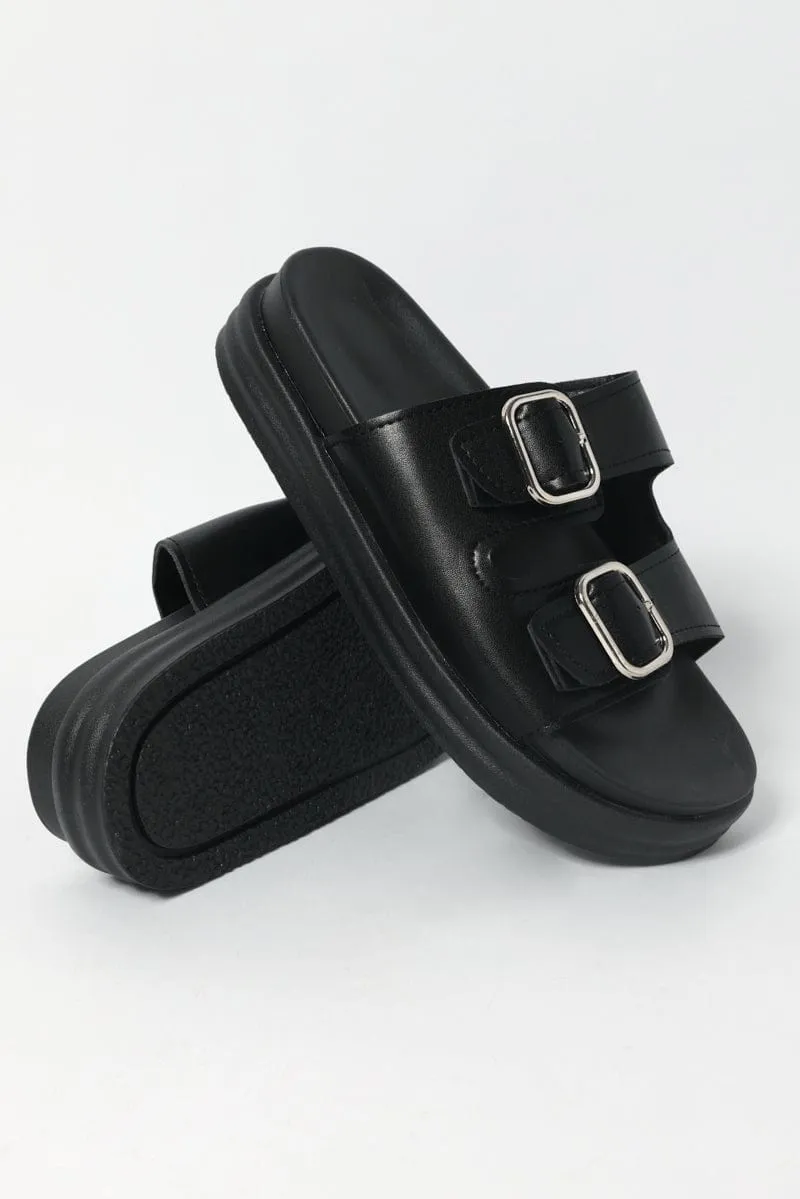 Black Buckle Detail Chunky Sandals