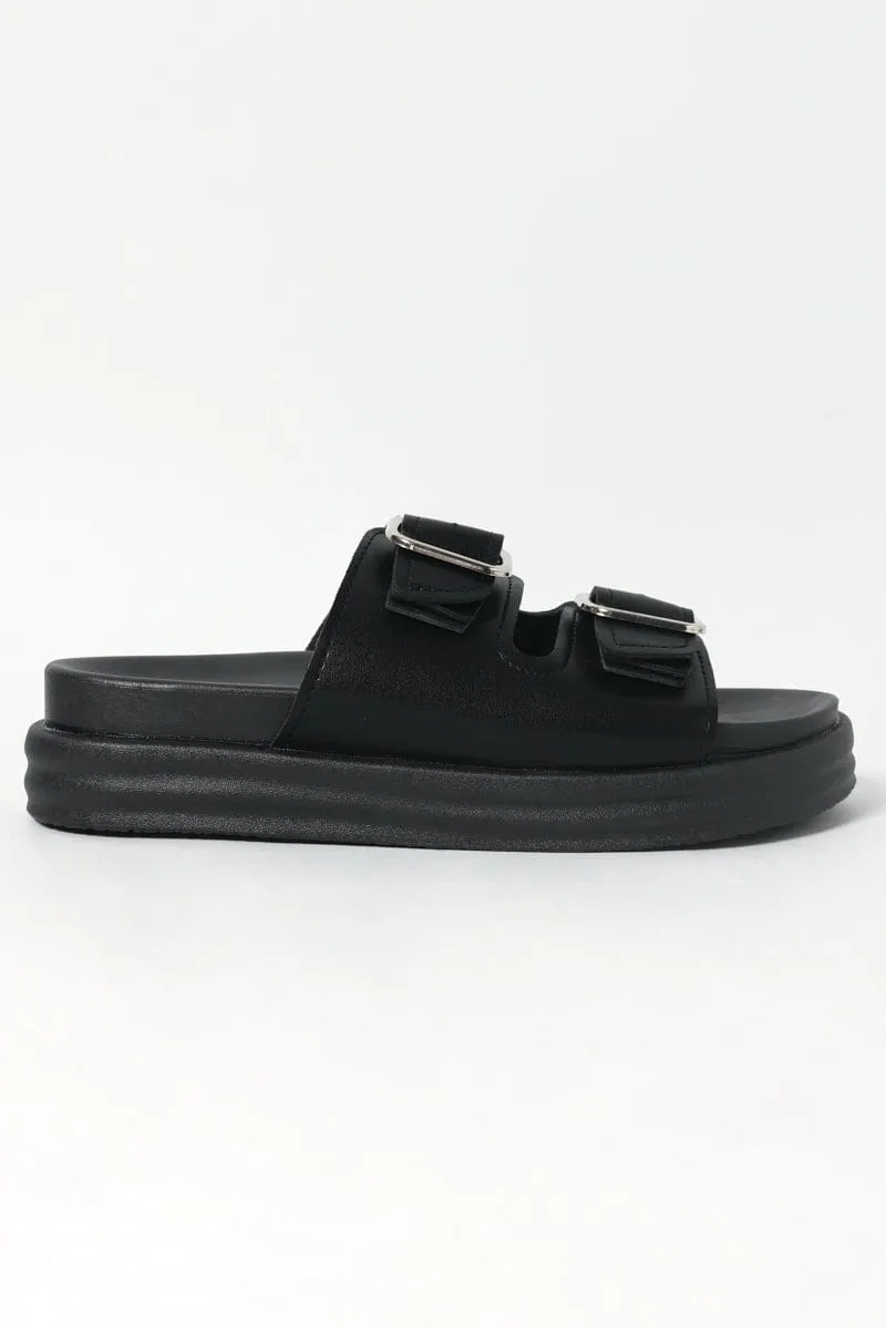 Black Buckle Detail Chunky Sandals