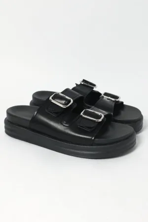 Black Buckle Detail Chunky Sandals