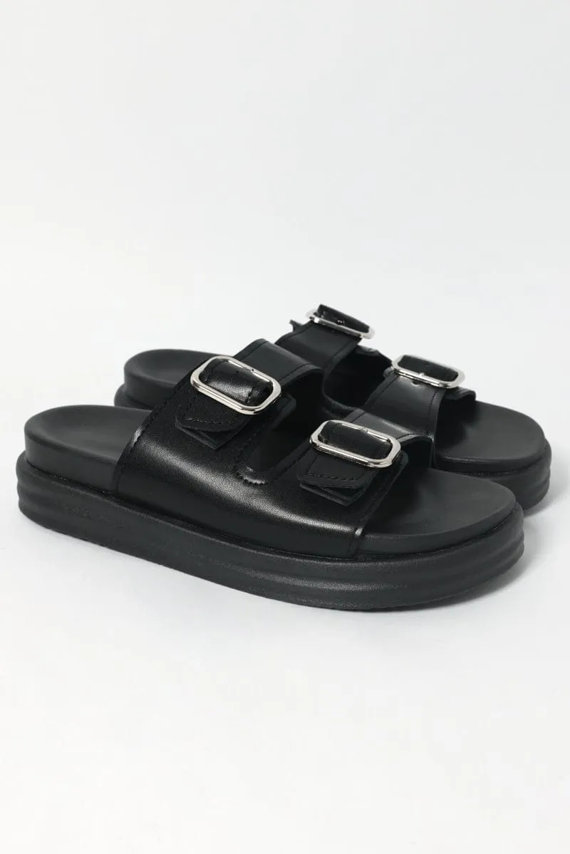 Black Buckle Detail Chunky Sandals
