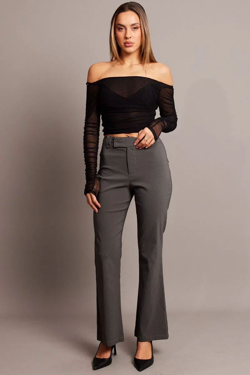 Black Off Shoulder Top Long Sleeve Mesh
