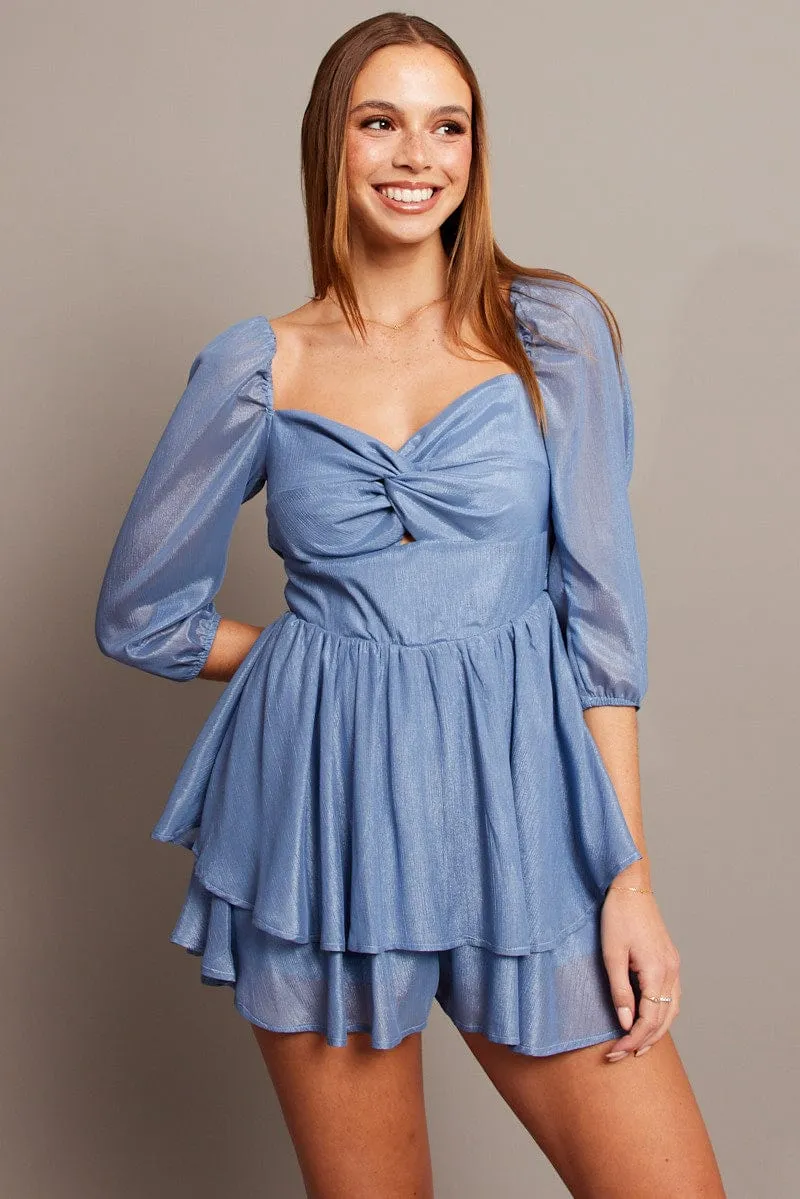 Blue Playsuit Twisted Front